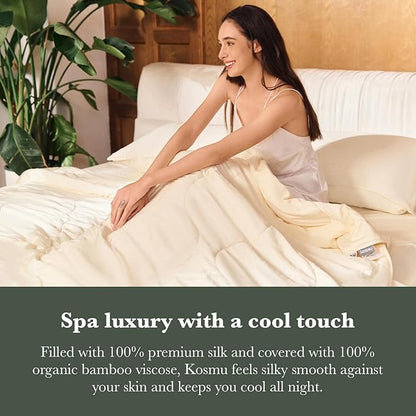 Silk Comforter King Size | 100% Mulberry Silk Fill with Organic Bamboo Viscose Shell | Summer Cooling Blanket for Hot Sleepers, Lightweight Breathable All-Season Bedding (Cream, 104"x90")