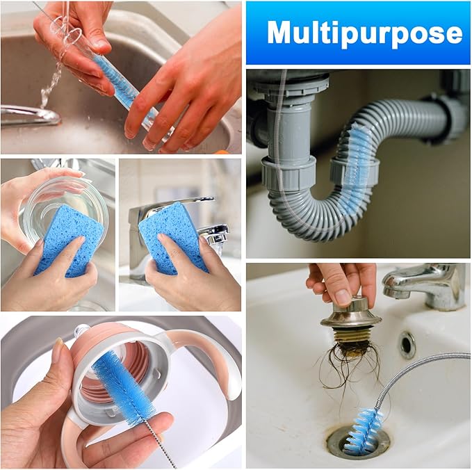 XANGNIER Cleaning Brush Kit for CPAP Mask,Standard 15mm-22mm Hose,Tube,Water Chamber,6.5 Ft Thick Hose Brush and Foldable Wash Basin for CPAP Machine Equipment Accessories Cleaner Supplies