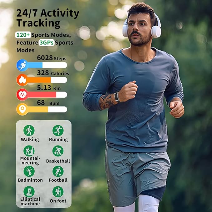 Smart Bracelet for Men Women, Fitness Tracker with Free App, 24/7 Auto Heart Rate/SpO2 Monitor, Sleep Stress Tracking Smart Health Wristband, 120+ Sports Modes with Extended Armband, IP68 Waterproof