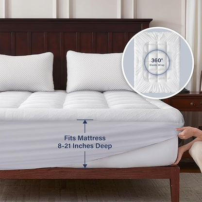 Anluoer Memory Foam Mattress Topper California King for Back Pain,Down Alternative Pillow Top Mattress Topper,Thick Mattress Pad with 8-21" Deep Pocket, 72x84 Inches,White