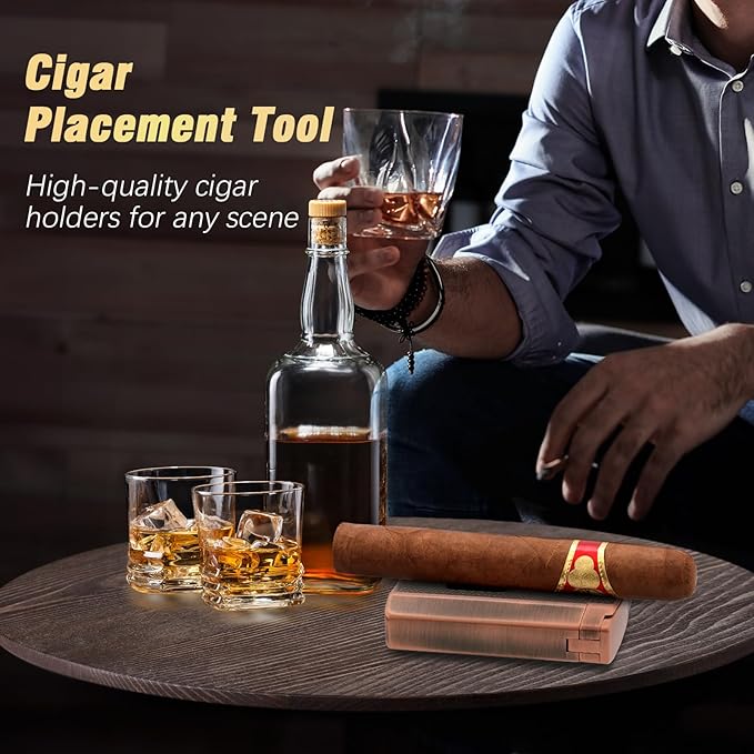 TISFA Cigar Travel Humidor for Cigars Portable Cigar Humidor with All in one Cigar Torch Lighter, Cigar Humidifier, Hygrometer, Cigar Accessories Gift Set, Cedar Wood Lined Cigar Case (Textured Brown)