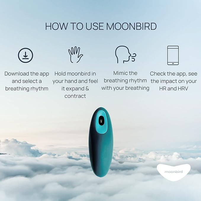 Moonbird Breathing & Meditation Device - Instant Stress Relief, Anxiety Relief, Relaxation for Women & Men - Helps with Better Sleep, Stress, and Overall Health- Biofeedback Device - Blue Green