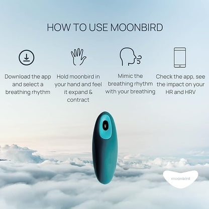 Moonbird Breathing & Meditation Device - Instant Stress Relief, Anxiety Relief, Relaxation for Women & Men - Helps with Better Sleep, Stress, and Overall Health- Biofeedback Device - Blue Green