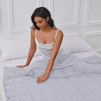 Weighted Blanket for Adults, Comfortable and Soft Throw Weighted Blanket with Premium Glass Beads for All Season 15 lbs 60"x80", Light Grey