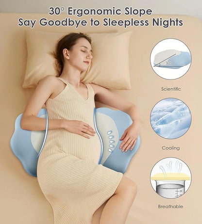Memory Foam Maternity Pillow for Sleeping, Pregnancy Pillows Support for Back Belly HIPS, Adjustable Travel Wedge Pillow for Pregnant Women, Side Spleeping Pregnant Pillows with Pillowcase