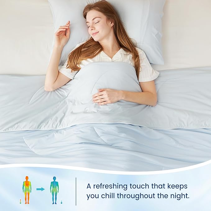 Cozy Bliss Deluxe Dual-Sided Cooling Comforter Twin Size, Ultra-Soft Lightweight Breathable Silky Cooling Blankets with Q-Max>0.45 for Bedroom, Hot Sleepers & Night Sweats, Cool Blue, 68"x90"