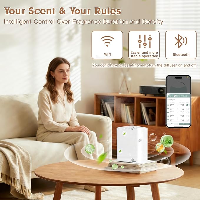 Waterless Essential Oil Diffuser HVAC Scent Machine - Smart APP & WiFi Control 3500 sq. ft Coverage Cold Air Aroma, Minimalist Aromatherapy Diffusers 500ML for Home Hotel Office Large Room