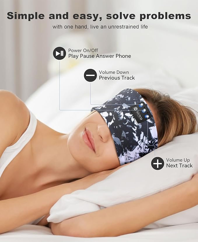 LOVE EYE Sleep Headphones Wireless Headband Headphones Bluetooth 5.4 for Side Sleeper Bluetooth Headband Earphones for Sports for tech Gadgets Gifts (Painting Black)