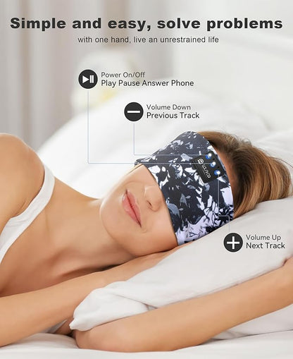 LOVE EYE Sleep Headphones Wireless Headband Headphones Bluetooth 5.4 for Side Sleeper Bluetooth Headband Earphones for Sports for tech Gadgets Gifts (Painting Black)
