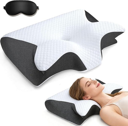 Sleep Apnea Pillow, 2025 Upgrade Ergonomic Contour Support Pillows with Cooling Cover (Black)