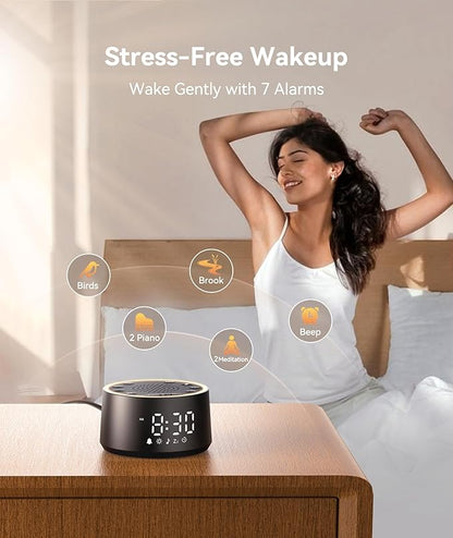 Dreamegg Sound Machine for Sleep - D1 Nova White Noise Sound Machine for Baby Adult with Alarm Clock, Soothing Sounds, Dimmable, White Noise Alarm Clocks for Bedrooms Heavy Sleepers Travel, Black