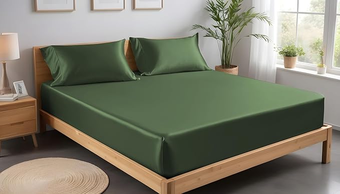 LINENWALAS Fitted Sheet Only Viscose Derived from Bamboo, Bottom Sheet for Twin Size Bed – 16” Deep Pocket, All Around Snug Fit – Cooling, Breathable, Soft, Hypoallergenic (Avocado Green, Twin)