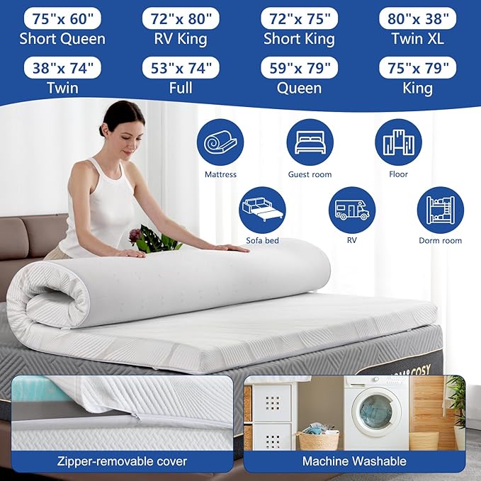 Firm Mattress Topper Full Size 3 Inch, Cooling Gel+Bamboo High Density Memory Foam Mattress Topper with Removable Ice Silk Cover, Firm Bed Topper for Pain Relief, No Smell, CertiPUR-US, 75"x54"