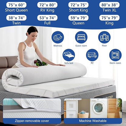 Firm Mattress Topper Full Size 3 Inch, Cooling Gel+Bamboo High Density Memory Foam Mattress Topper with Removable Ice Silk Cover, Firm Bed Topper for Pain Relief, No Smell, CertiPUR-US, 75"x54"