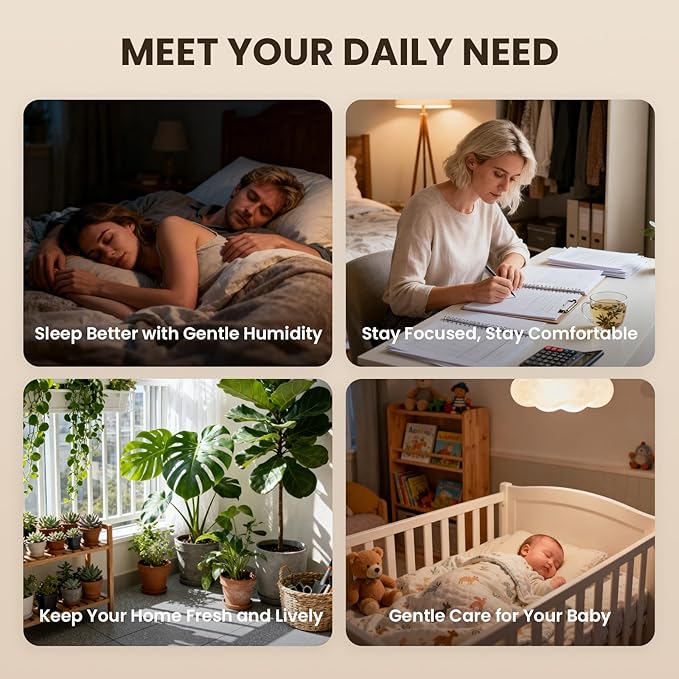 9L Large Humidifier for Bedroom, 28dB Whisper Quiet Cool Mist Humidifiers for Home Office, Top Fill, 500sq.ft Coverage, Smart Humidity Control, Sleep Mode & Timer