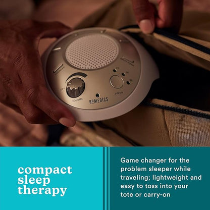Homedics SoundSleep White Noise Machine, Silver, Small Travel Device with 6 Relaxing Nature Sounds, Portable Therapy for Home, Office, Nursery, Auto-Off Timer