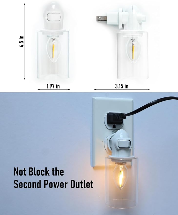 Modern Plug in Night Light with On Off Switch, 2-Pack 0.5W LED Night Lights Plug into Wall Socket, Warm Baby Nursery Nightlight with Clear Glass Lamp Shade for Adult Kids Room Bathroom Hallway