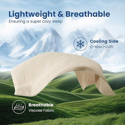 Cozy Bliss x Sorona® Viscose Natural Fiber Cooling Comforter Twin Size, Reversible Silky Smooth Cooling Blanket with Q-Max＞0.45 for Hot Sleepers & Night Sweats, Khaki, 68"x90"
