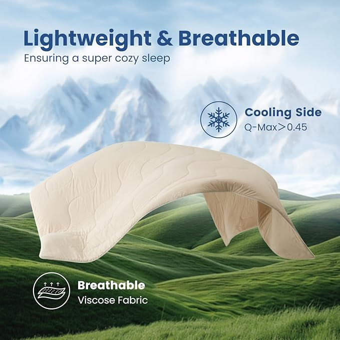 Cozy Bliss x Sorona® Viscose Natural Fiber Cooling Comforter King Size, Reversible Silky Smooth Cooling Blanket with Q-Max＞0.45 for Hot Sleepers & Night Sweats, Khaki, 106"x90"