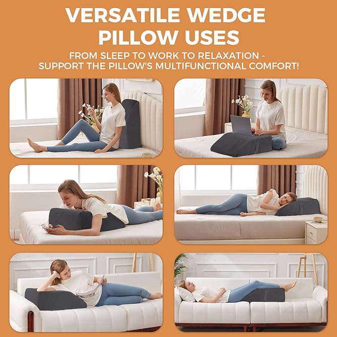 Leg Pillow Elevation Blood Circulation, Leg Elevating Pillows for After Surgery, Sleeping, Memory Foam Wedge Pillow for Legs Swelling, Foot Knee Pillow for Back Pain, 23.6×16.8×8in Velvet Grey