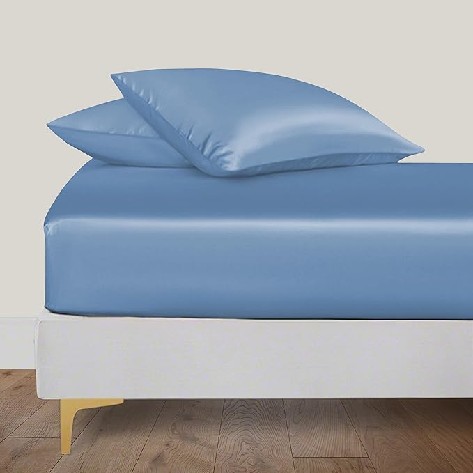 LINENWALAS Fitted Sheet Only Viscose Derived from Bamboo, Bottom Sheet for Twin XL Size Bed – 16” Deep Pocket, All Around Snug Fit – Cooling, Breathable, Soft, Hypoallergenic (Bahamas Blue, Twin XL)