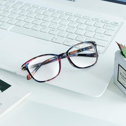 VisionGlobal 2 Pack Blue Light Blocking Glasses for Women/Men, Anti Eyestrain, Computer Reading, TV Glasses, Stylish Square Frame, Anti Glare (Pink+Floral)