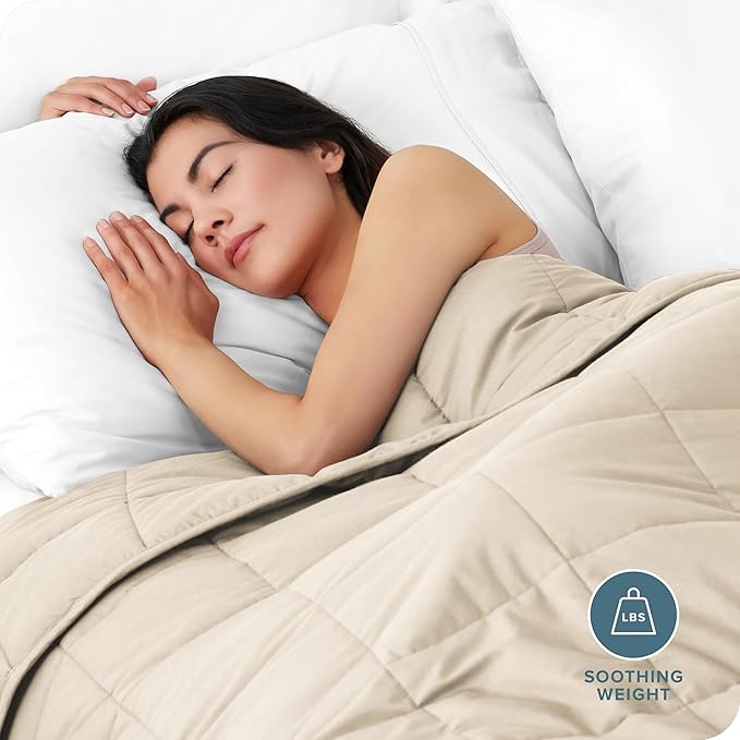 Bare Home Weighted Blanket Full or Queen Size 15lb (48" x 72") for Adults - All-Natural 100% Cotton - Premium Heavy Blanket Nontoxic Glass Beads (Sand, 48"x72")
