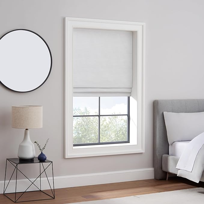 Eclipse Rozel 100% Blackout Window Roman Shade, 33 in Wide x 64 in Long, Cordless, Thermal and Noise Reducing Interior Shade Window Treatment for Home Privacy & Energy-Efficiency, White