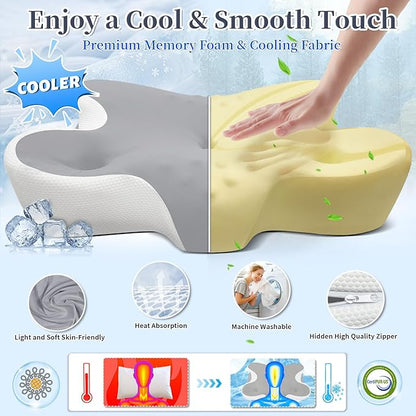 Cervical Neck Pillow, Side Sleeper Pillow for Adults, Neck Pillow for Neck and Shoulder, Orthopedic Contour Memory Foam Pillows for Side Back & Stomach Sleepers with Cooling Pillowcase
