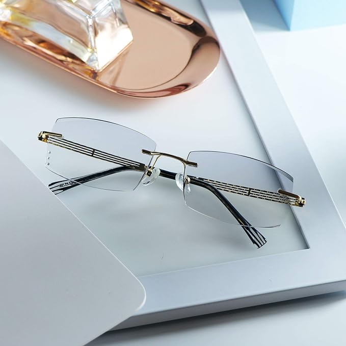 LifeArt Blue Light Blocking Glasses,Computer Reading Glasses,Rimless Frame Tinted Lens with Diamond,Stylish for Men (+2.50 Magnification)