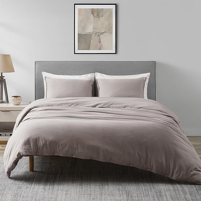 DAPU Linen Duvet Cover Set - French Linen Cotton Blend Natural Flax Soft Breathable Bedding 3 Pcs Set - 1 Duvet Cover 2 Pillowcases (Gray, Queen/Full)