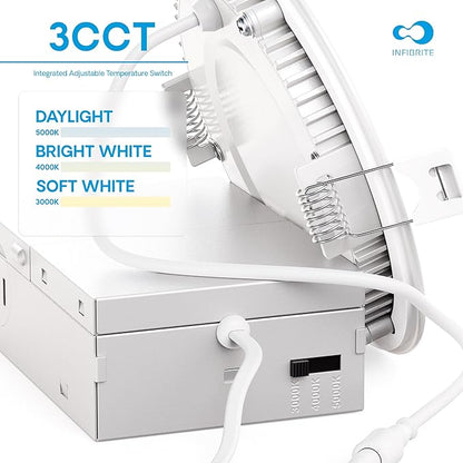 INFIBRITE 4 Inch 3CCT Selectable 9W 750LM Thin LED Ceiling Light Kit, Dimmable, Wet Rated