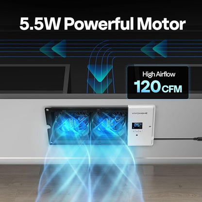 VIVOHOME 4"x10" Opening Smart Vent Register Booster Fan with Intelligent Thermostat & 10-Speed Remote Control - 11.4" x 5.5‘’ Vent Cover for Room, Floor, Wall - White