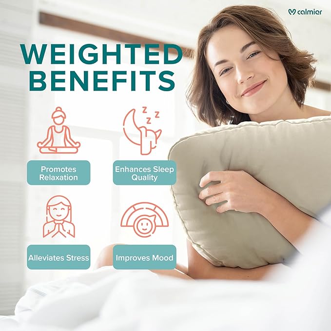 Calmier - 12 lb Sensory Weighted Pillow - Glass Bead Filled Hug Pillow - Ultra Plush Cozy Weight Sensory Pillows for Adults and Kids - Weighted Lap Pad (Tan- Minky, 12 LBS)