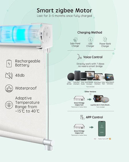 Yoolax Customized Motorized Outdoor Shades, Smart Blinds Compatible with Alexa Google, Remote Control Waterproof Blinds for Patio Porch Windows Outside (3% Openness White)