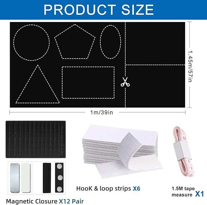 BirdNest 100% Blackout Blinds Magnetic Window Cover 57x40Inch,No Drill PortableCuttable Black Out Curtains for Nursery Bedroom,RV,Media Room with Hook & Loop Tape+Magnetic Closure