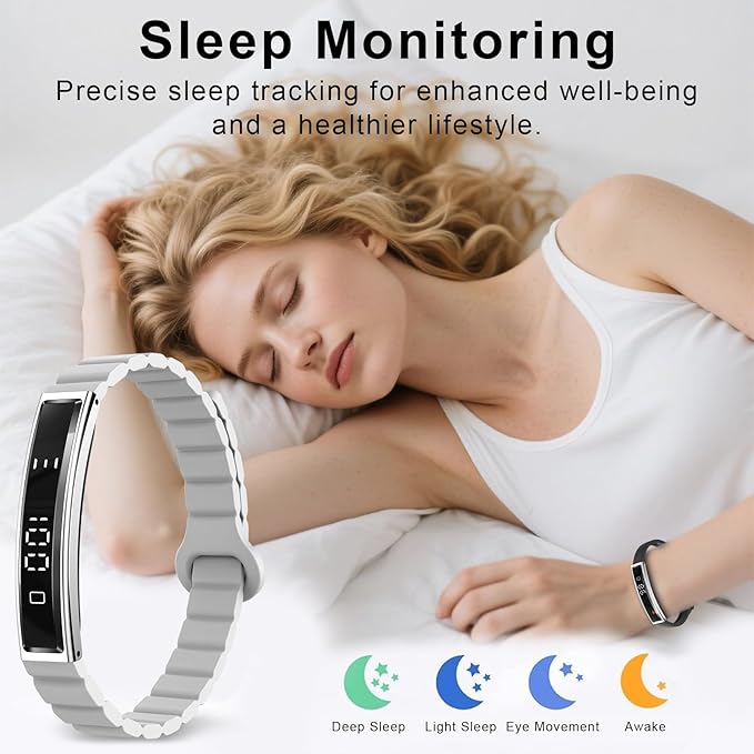 Efolen Smart Bracelet for Women,Ultralight Fitness Tracker Smart Wristband with Heart Rate/Blood Oxygen/Sleep Monitor/Pedometer,Slim Smartwatch for Android iPhone,Activity Tracker,2 Band,Silver