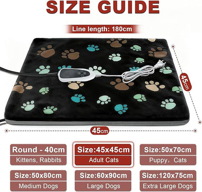 Cat Heating Pad 18x18 in with Smart Thermostat Switch and Power Line Protection Tube,Obtained MET and UL Dual Certification,Waterproof Pet Heating Pad for Cats, with Black Cloth Cover