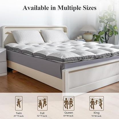 Memory Foam Mattress Topper Twin - Pillow Top Mattress Topper Twin Size, Extra Thick Soft Bed Topper for Dorm & Back Pain Relief, White, Oeko-TEX Certified - 2000GSM