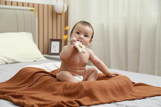 36” X 40” Inches Cooling Baby Waffle Weave Blanket, Ultra-Soft Lightweight Receiving Blanket for Newborn, Breathable Comfortable Baby Swaddle Blanket for Boys and Girls(Caramel)