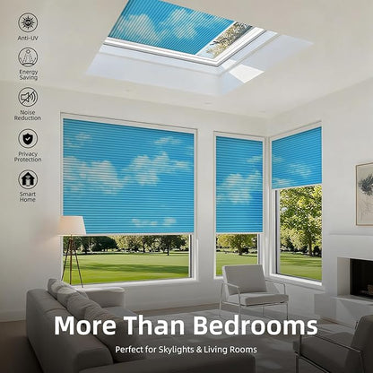 ZSTARR Motorized Skylight Shades Blackout Cellular Honeycomb Electric Blinds with Solar Panel Cordless Rechargeable with Remote for Roof and Slanted Windows Custom Size (Black Out Blue Sky)