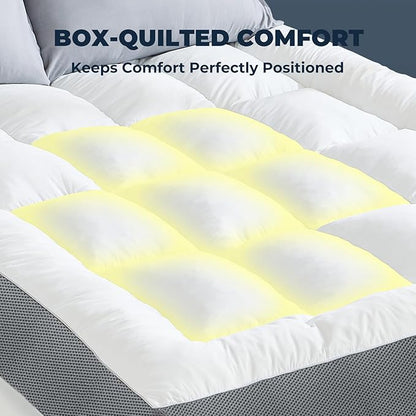 HYPREST 4 Inch Mattress Topper Queen, Thick Cooling Cotton Pillow Top with 2000 GSM Shredded Memory Foam - Soft & Supportive for Back Pain Relief，Non-Slip Bottom