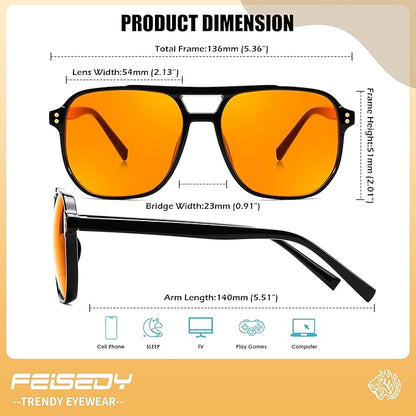 FEISEDY Amber Blue Light Glasses for Computer Gaming Orange/Yellow lens Anti Eyestrain Sleep Glasses G2835