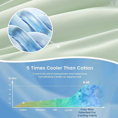 Cozy Bliss x Sorona® Viscose Natural Fiber Cooling Comforter Queen Size, Reversible Silky Smooth Cooling Blanket with Q-Max＞0.45 for Hot Sleepers & Night Sweats, Mint Green, 90"x90"