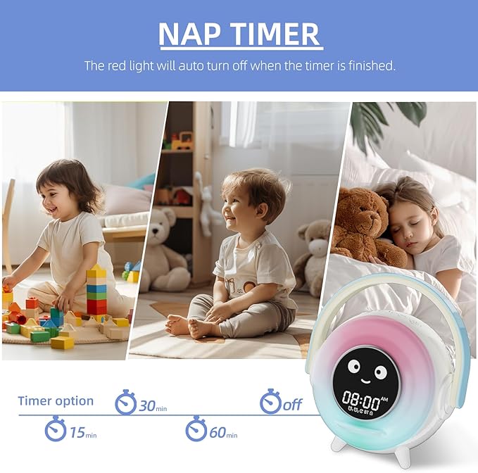LOVME Kids Alarm Clock, Ready to Rise Sleep Training Clock with Night Lights, Sound Machine, Ok to Wake Clock for Kids, Gift Ideas for Toddler Boy Girl