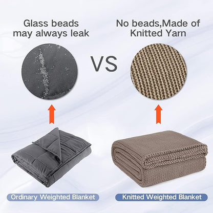 Guohaoi Knitted Weighted Blanket for Adults (Beige 48"x72" 15lbs) No Beads Cooling Throw Blanket for Hot Sleepers, Home Decor Breathable Chunky Knit Heavy Blanket Use on Full Size Bed