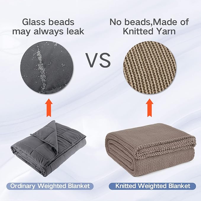 Guohaoi Knitted Weighted Blanket for Adults (Beige 60"x80" 20lbs) No Beads Cooling Throw Blanket for Hot Sleepers, Home Decor Breathable Chunky Knit Heavy Blanket Use on Queen/King Size Bed