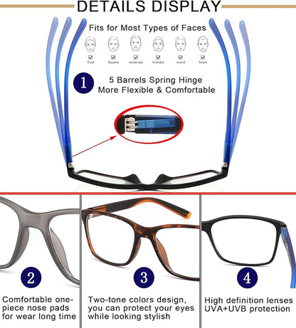 Blue Light Blocking Reading Glasses for Men 4-Pack Stylish Computer Readers with Spring Hinges,Anti Glare/Eye Strain Filter UV Ray Lightweight Reader Eyeglasses,+2.75 Magnification Strength