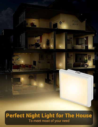 JandCase Night Light, 4 Pack Night Lights Plug into Wall with Auto Light Sensor, 3000K Warm White Nightlight Plug in, LED Night Lights for Kids Adults Bathroom Hallway Kitchen