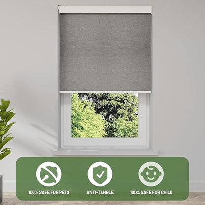 Motorized Blinds with Remote, Blackout No Drill Cordless Smart Roller Shades, Automatic Blinds for Windows, Grey,34.5" W x 72" H